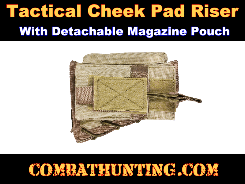 Tan Tactical Cheek Pad Stock Riser With Magazine Pouch style=