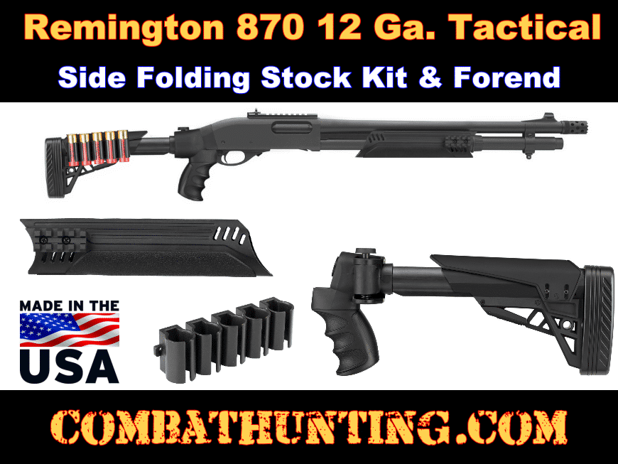 Remington 870 Tactical Side Folding Stock Kit & Forend Black style=