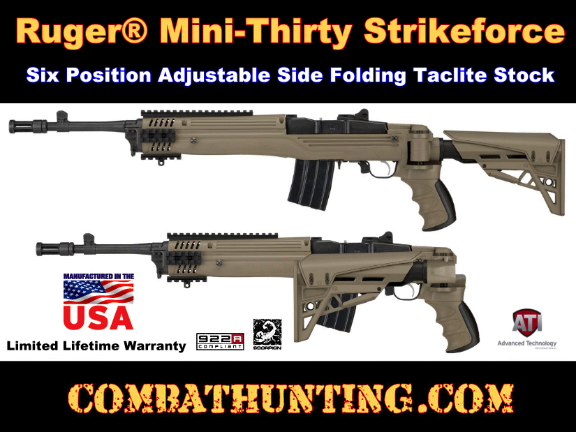 Ruger Mini-Thirty Strikeforce Six Position Adjustable Side Folding TactLite Stock Flat Dark Earth style=