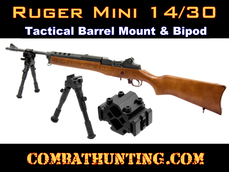 Ruger Mini 14/30 Tactical Bipod & Bipod Adapter Barrel Mount With Tri Rails style=