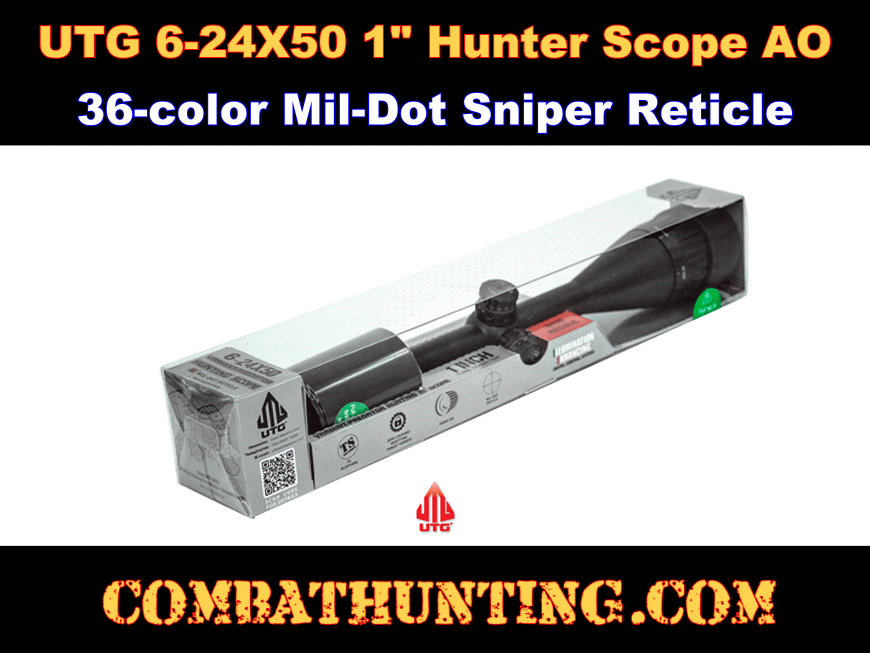 UTG 6-24X50  Hunter Scope AO Illuminated Mil Dot Sniper style=