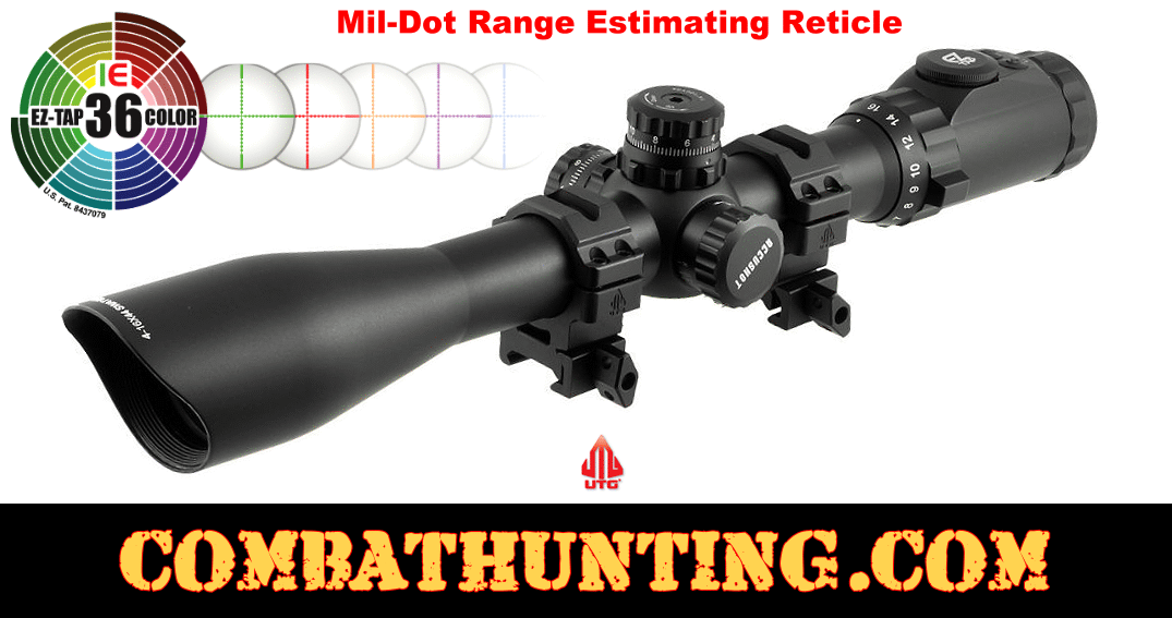 UTG 4-16X44 30mm Scope AO 36-color Mil-Dot With Rings Black style=