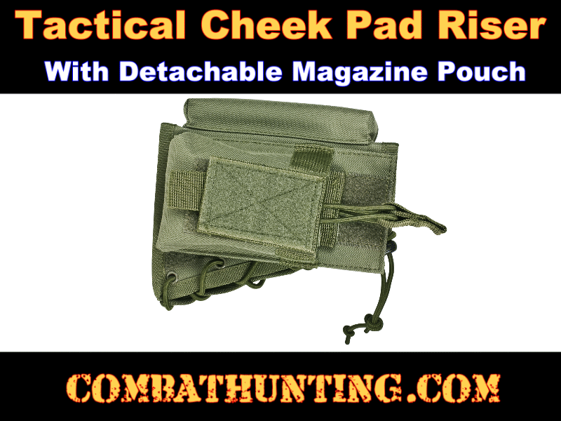 Rifle Tactical Cheek Pad Stock Riser With Magazine Pouch Green style=