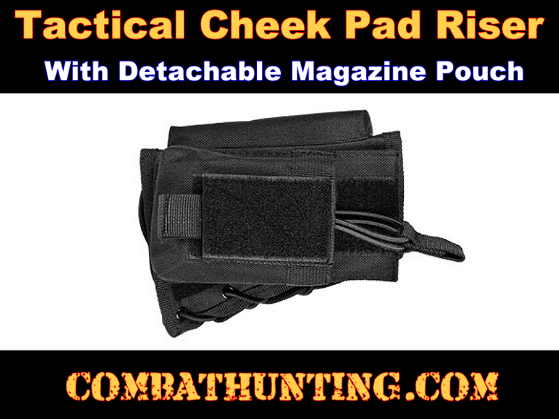 Rifle Tactical Cheek Pad Stock Riser With Magazine Pouch Black style=