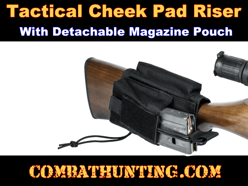 Rifle Tactical Cheek Pad Stock Riser With Magazine Pouch Black style=