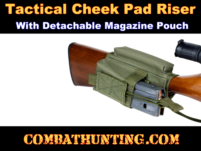 Rifle Tactical Cheek Pad Stock Riser With Magazine Pouch Green style=