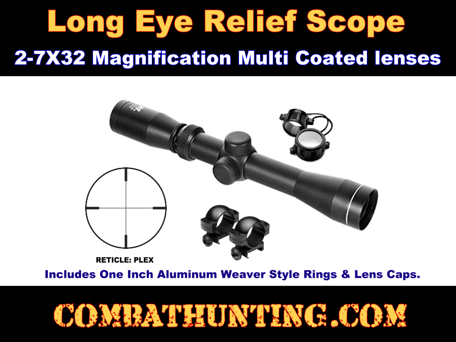 NcSTAR 2 - 7x32 mm AO Pistol Scope With Rings And Lens Caps style=