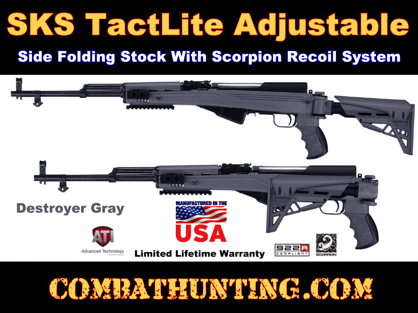 Destroyer Gray SKS TactLite Adjustable Side Folding Stock With Scorpion Recoil System style=