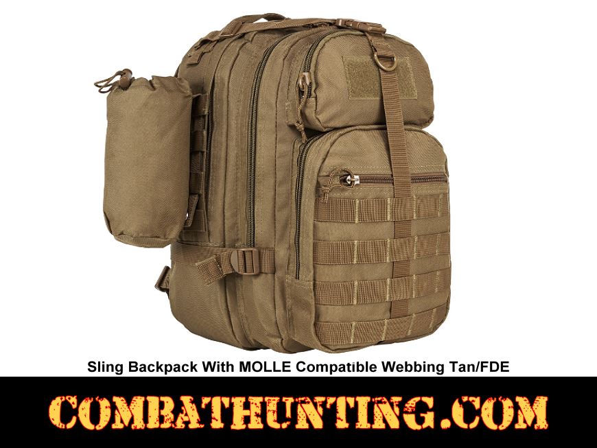 Sling Backpack With MOLLE Compatible Webbing Tan/FDE style=