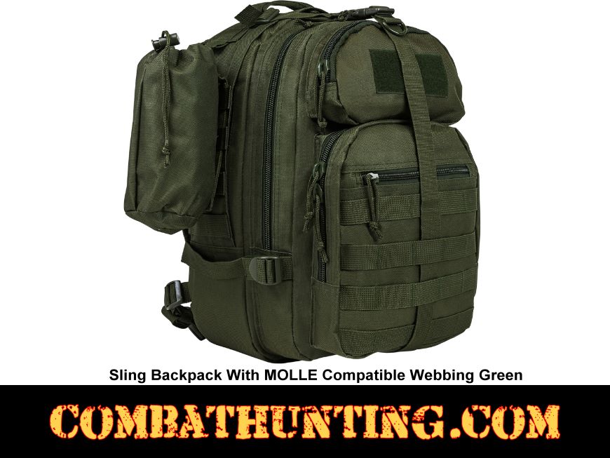 Sling Backpack With MOLLE Compatible Webbing Green style=