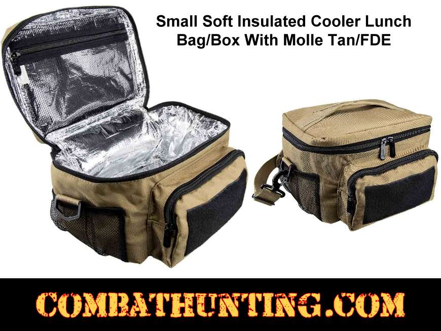 Small Soft Insulated Cooler Lunch Bag/Box With Molle Tan/FDE style=
