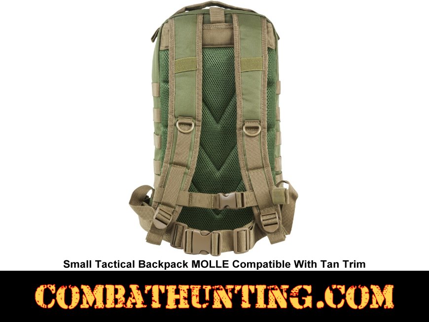 Small Tactical Backpack MOLLE Green With Tan Trim style=