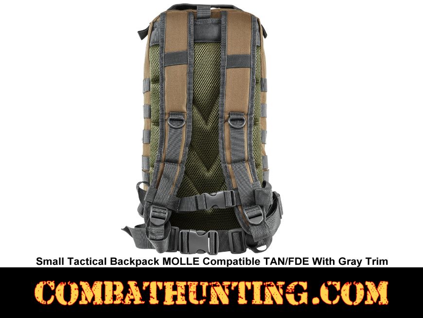 Small Tactical Backpack MOLLE Compatible Tan & Gray style=