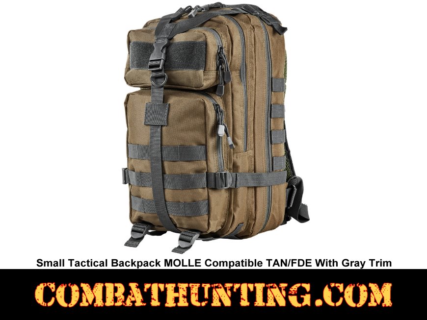 Small Tactical Backpack MOLLE Compatible Tan & Gray style=