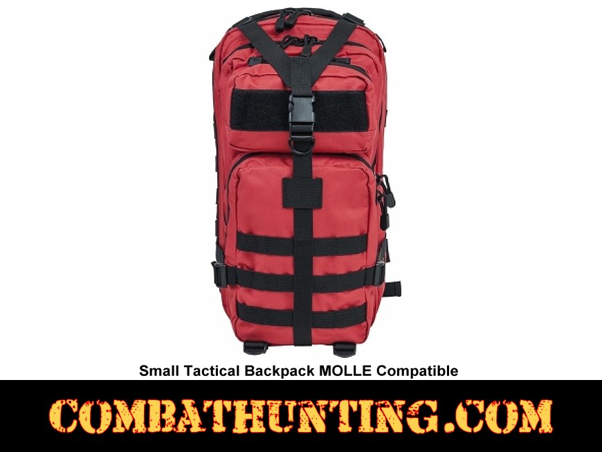 Small Tactical Backpack MOLLE Red With Black Trim style=