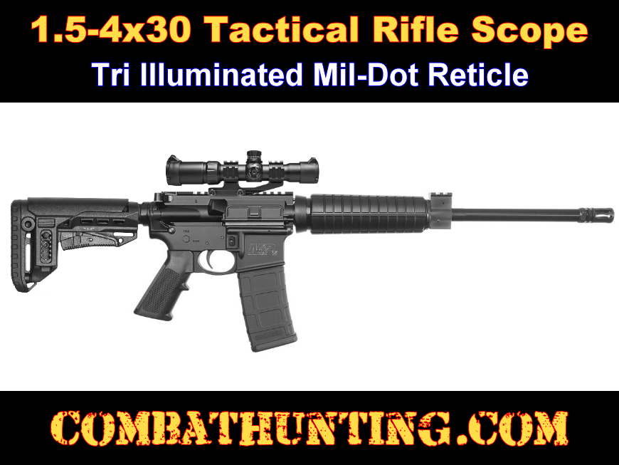 1.5-4x30 Tactical Rifle Scope Tri Illuminated Mil-Dot style=