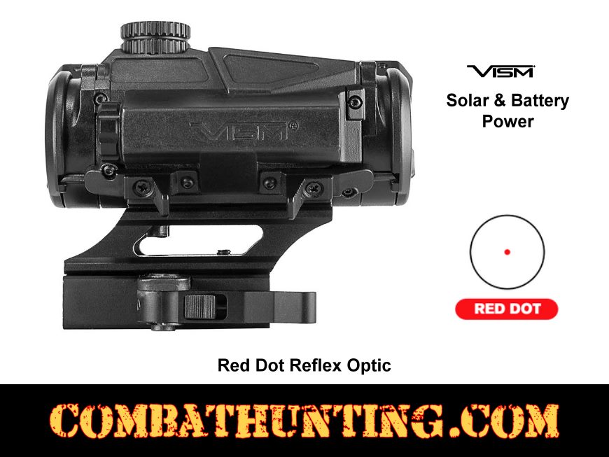 Combat AR-15 Red Dot Reflex Optic Solar & Battery Powered style=