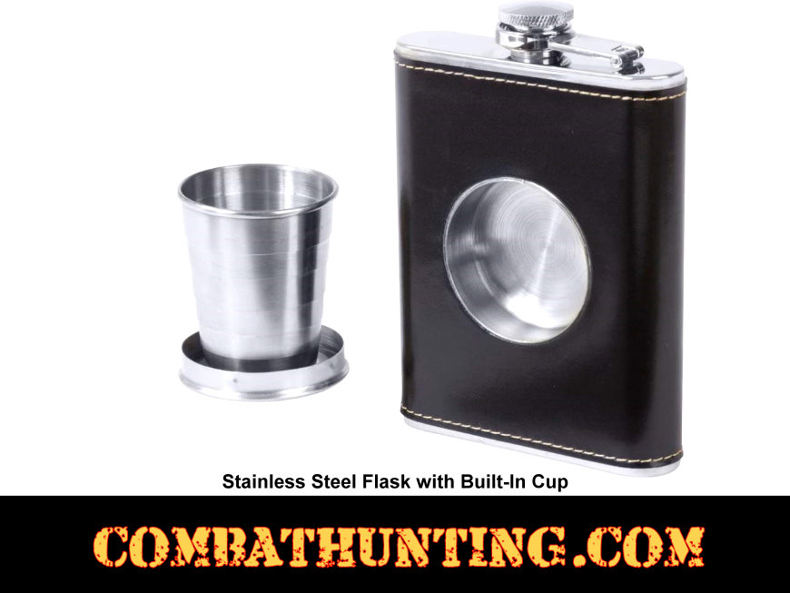 Stainless Steel Flask with Built-In Cup 6.8oz style=