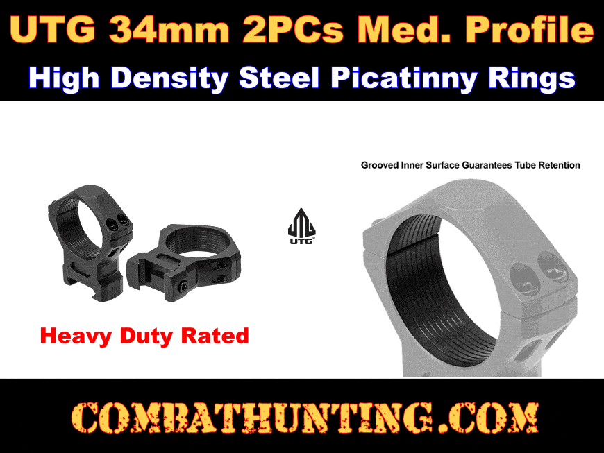 UTG Steel 34mm Scope Rings Picatinny Med. Profile 2PCs style=