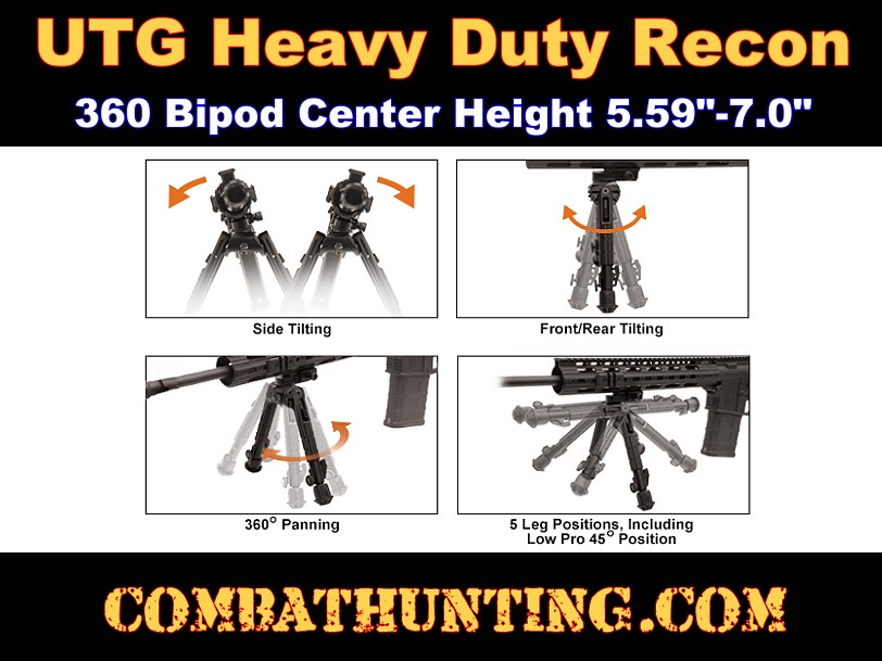 UTG Heavy Duty Recon 360 Bipod, Cent Ht: 5.59