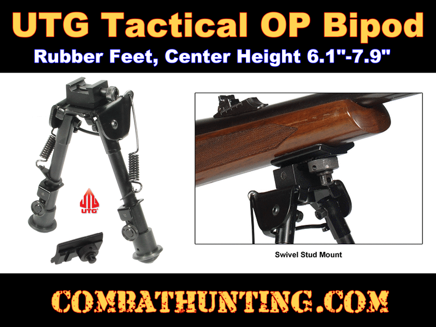 UTG Tactical OP Bipod, Rubber Feet, Center Height 6.1