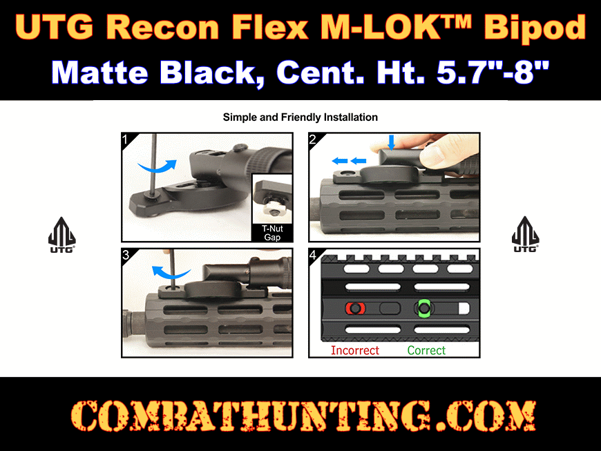 Leapers UTG Recon Flex M-LOK Bipod 5.7/"-8/"-TL-BPDM01