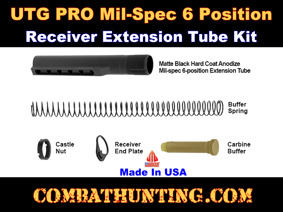UTG PRO AR15 6-position Receiver Extension Tube Kit Mil-spec Matte Black style=