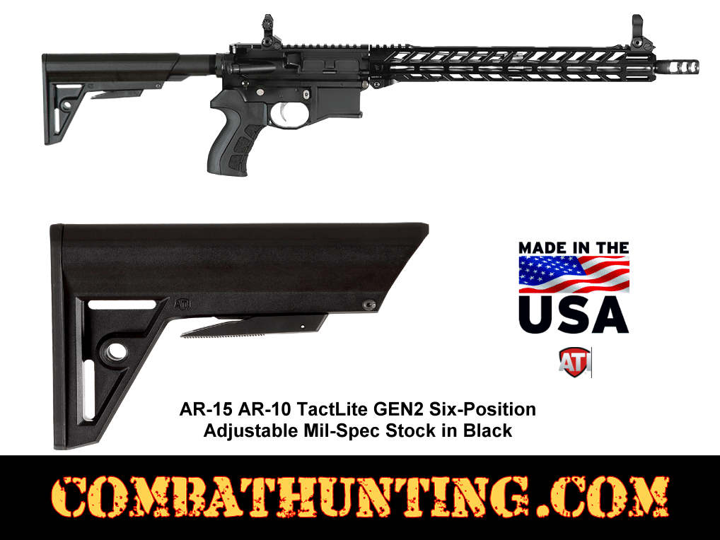 AR-15 AR-10 TactLite GEN2 Six-Position Adjustable Mil-Spec Stock in Black style=