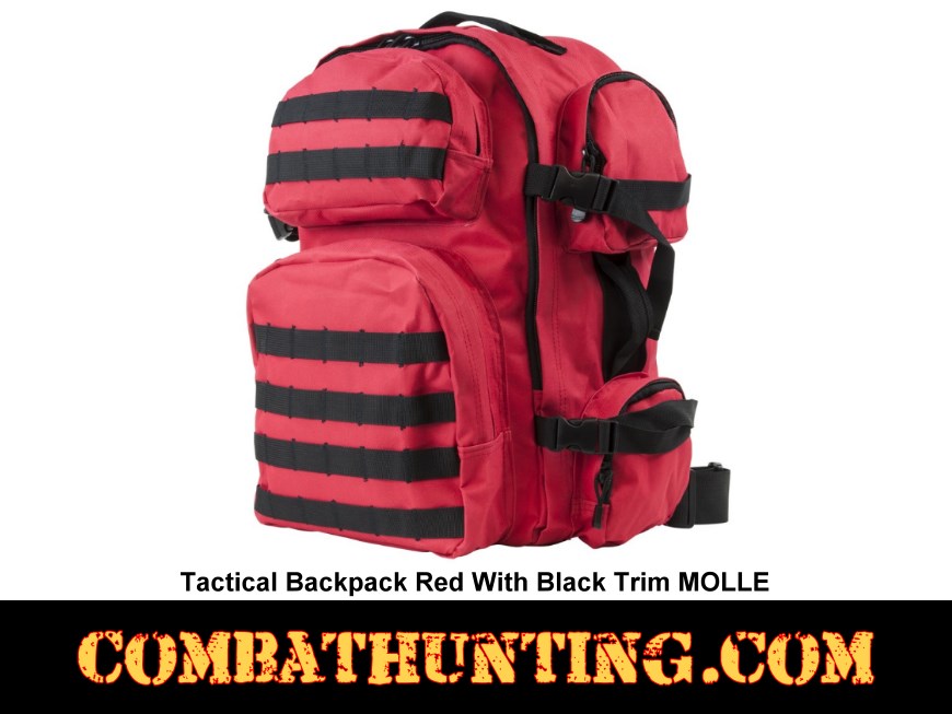 Tactical Backpack Red With Black Trim MOLLE style=