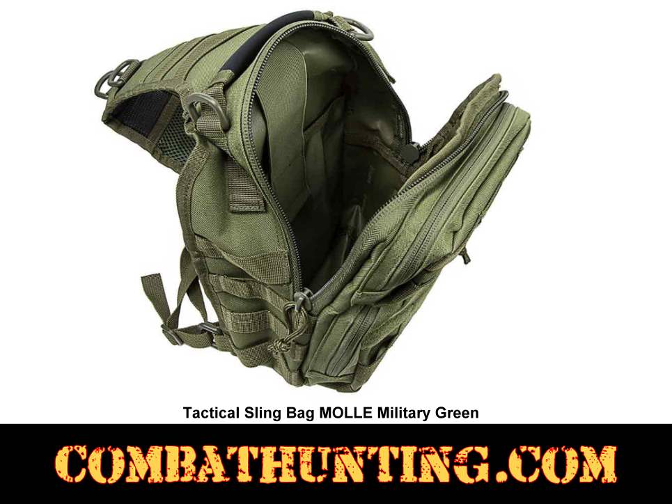 Tactical Sling Bag MOLLE Military Green style=