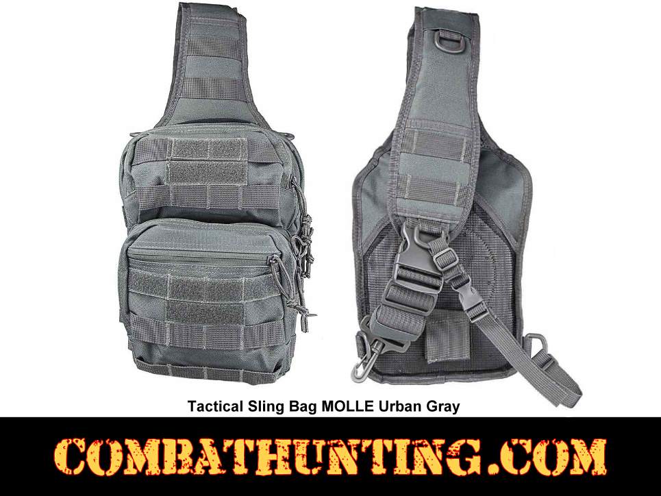 Urban Gray Tactical Sling Bag MOLLE style=