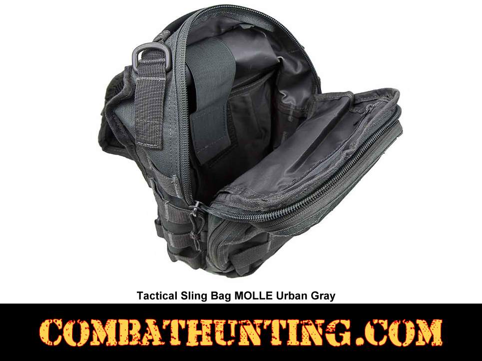 Urban Gray Tactical Sling Bag MOLLE style=