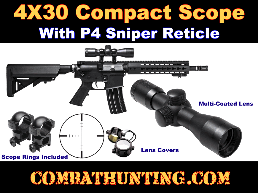 Tactical Weapon 4x30mm Rifle Scope-P4 Sniper Reticle style=