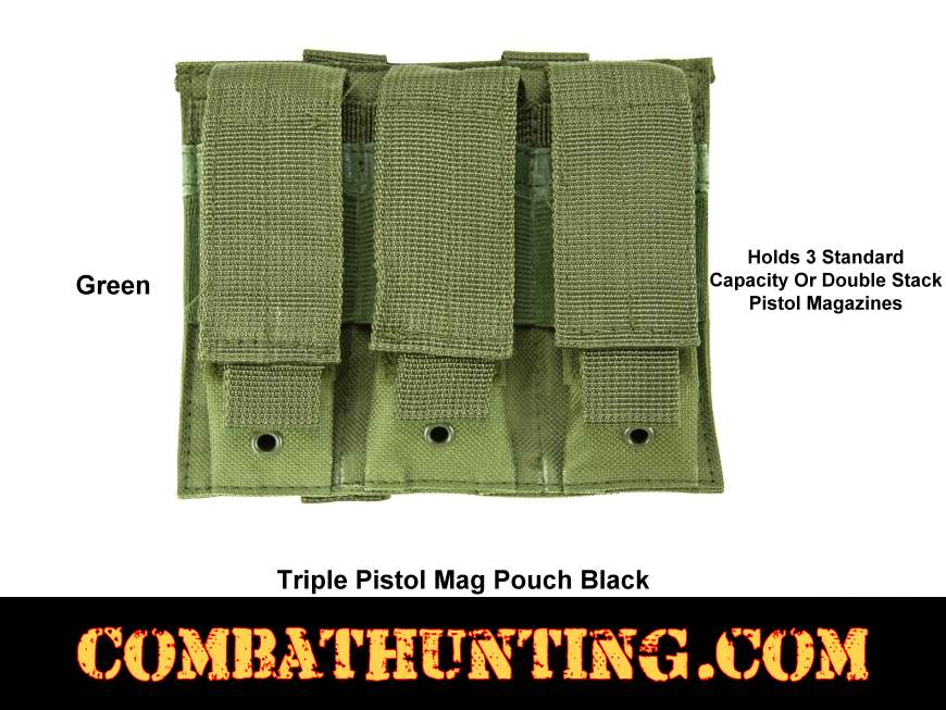 Green Triple Pistol Mag Pouch Molle style=