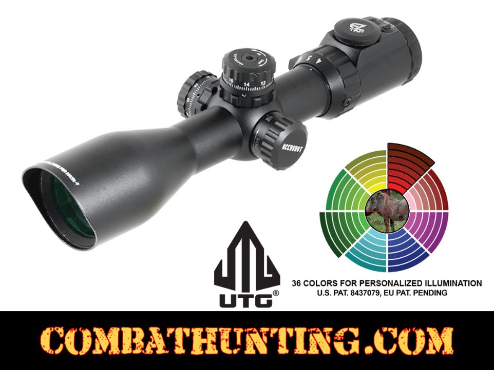 UTG 4-16X44 30mm Compact Scope, AO, 36-color Mil-dot, Rings style=