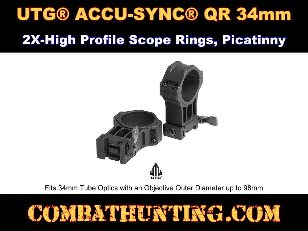 UTG ACCU-SYNC QR 34mm 2X-High Profile Rings Picatinny style=