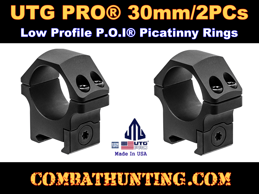 thumbnail image 2 of UTG/Leapers Pro 1 Low Profile Picatinny Rail Mount Scope Ring Set – RWU012510 2 of 4