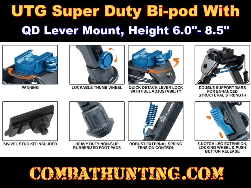 UTG Bipod Super Duty Op Bi-pod QD Lever Lock 6.0