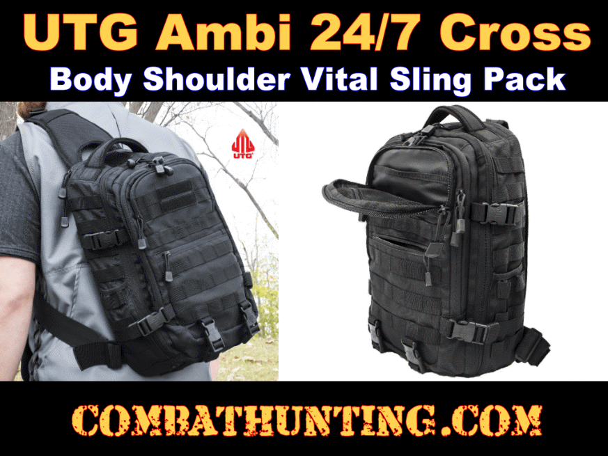UTG Ambi 24/7 Cross Body Shoulder Vital Sling Pack, Black style=