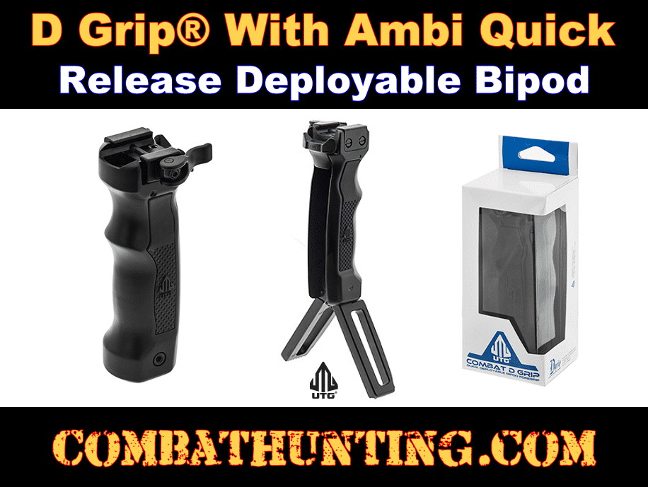 UTG Combat D Grip Quick Release Deployable Bipod style=