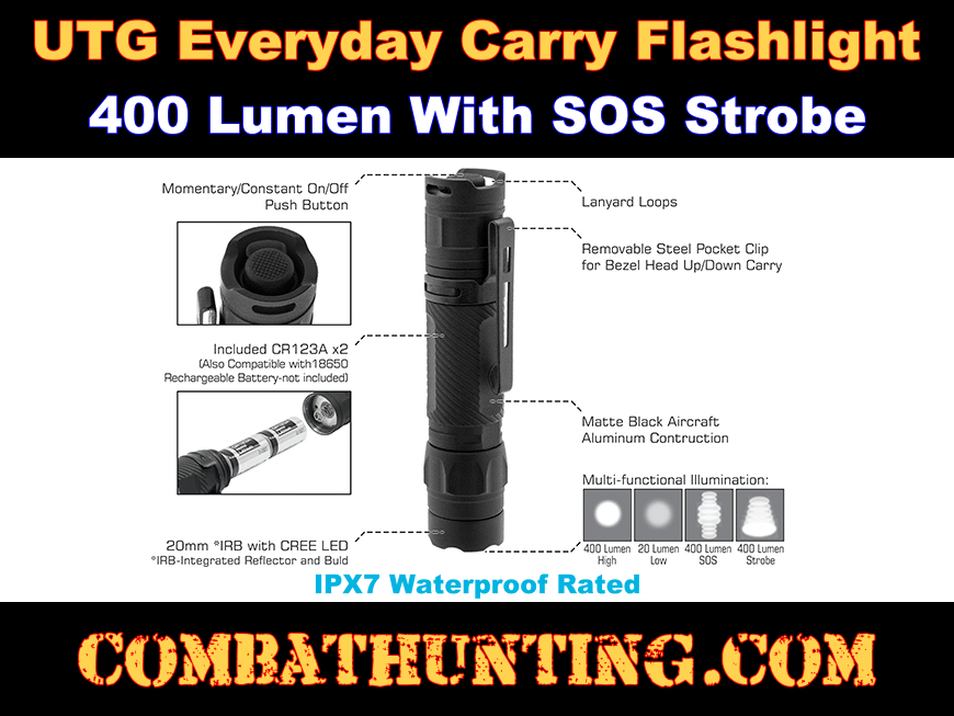 UTG Everyday Carry Flashlight 400 Lumen With Strobe style=