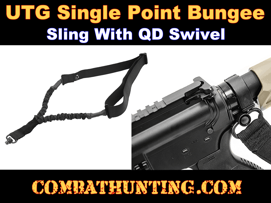UTG® Single Point Bungee Sling with QD Sling Swivel, Black style=