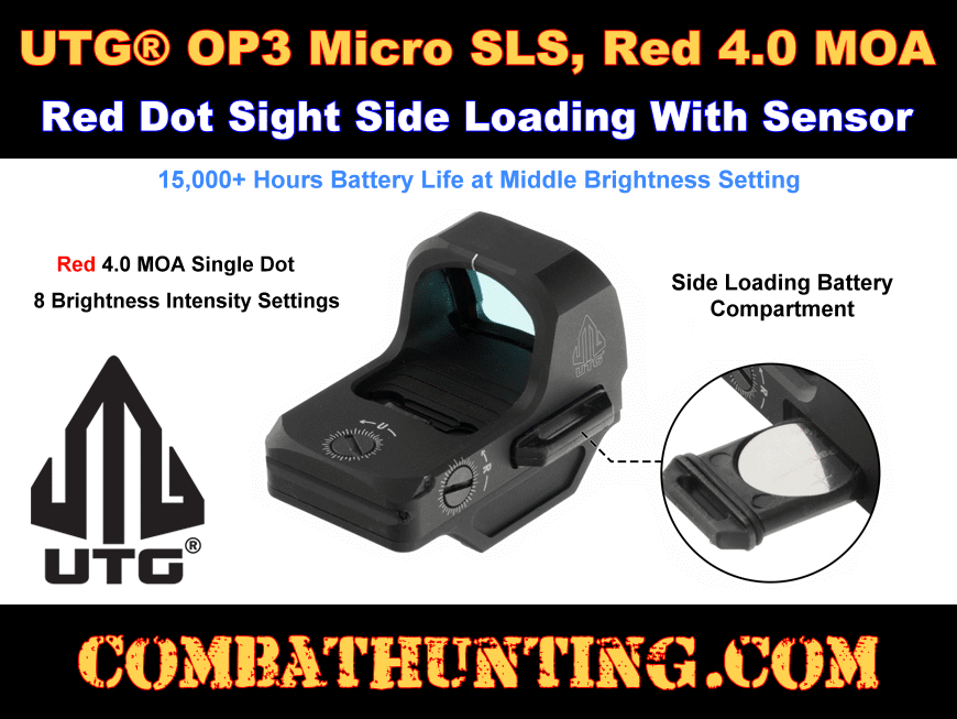 UTG OP3 Micro SLS Red 4.0 MOA Dot Sight, Side Loading Sensor style=