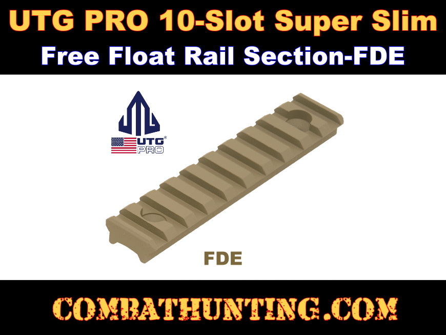UTG PRO 10-Slot Super Slim Free Float Rail Section-FDE style=