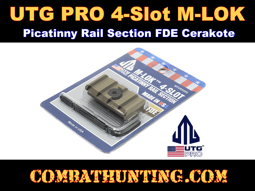 UTG PRO 4-Slot M-LOK Picatinny Rail Section FDE Cerakote style=