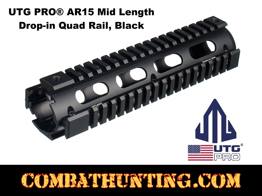 AR15 Mid Length Drop-in Quad Rail, Black UTG PRO® style=