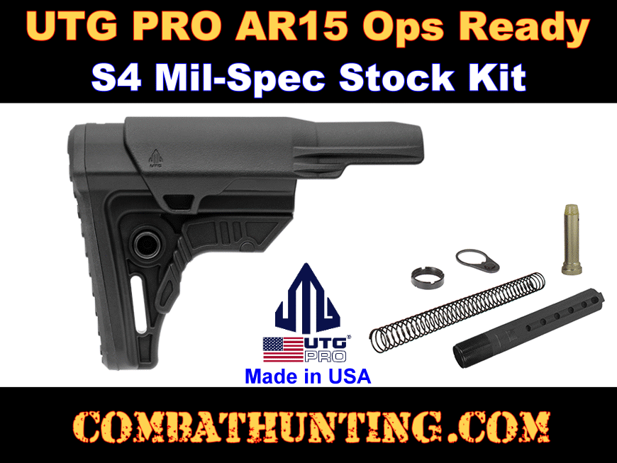UTG PRO AR-15 Ops Ready S4 Mil-spec Stock Kit Assembly Black style=