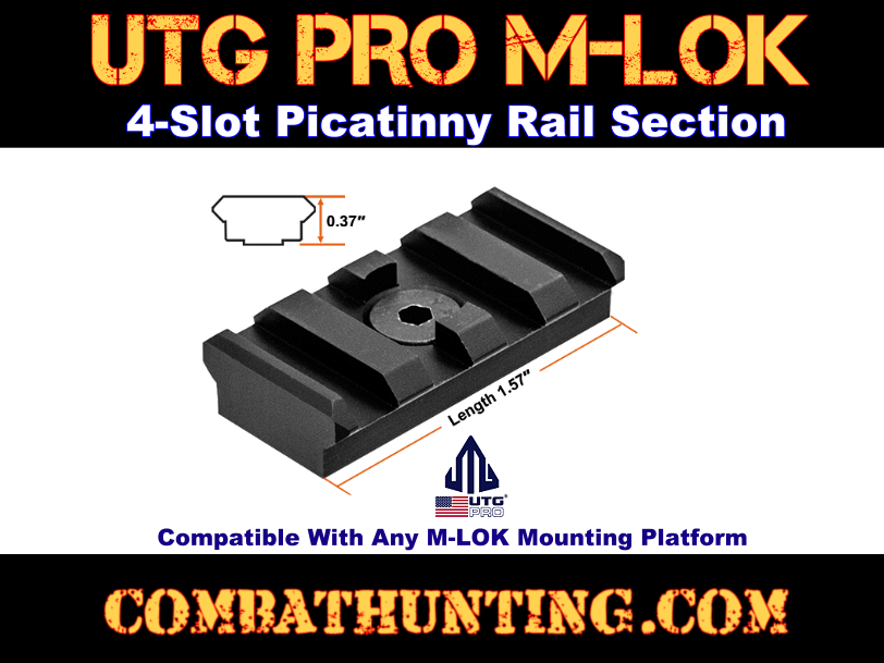 UTG PRO M-LOK 4-Slot Picatinny Rail Section Black style=