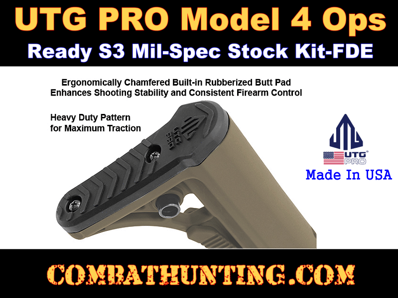 UTG PRO Model 4 Ops Ready S3 Mil-spec Stock Kit-FDE style=