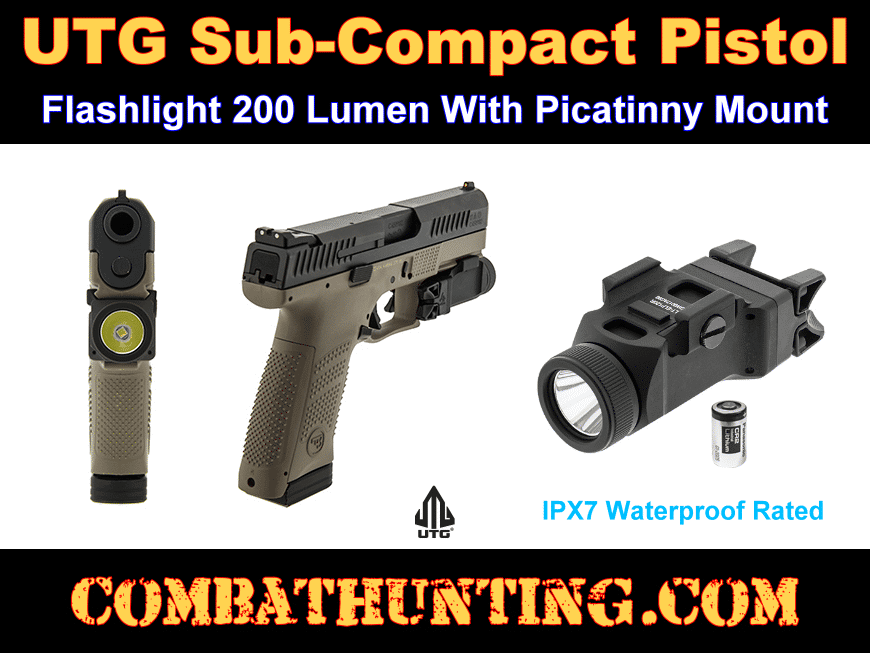 UTG Sub Compact Pistol Flashlight 200 Lumen Picatinny Mount style=